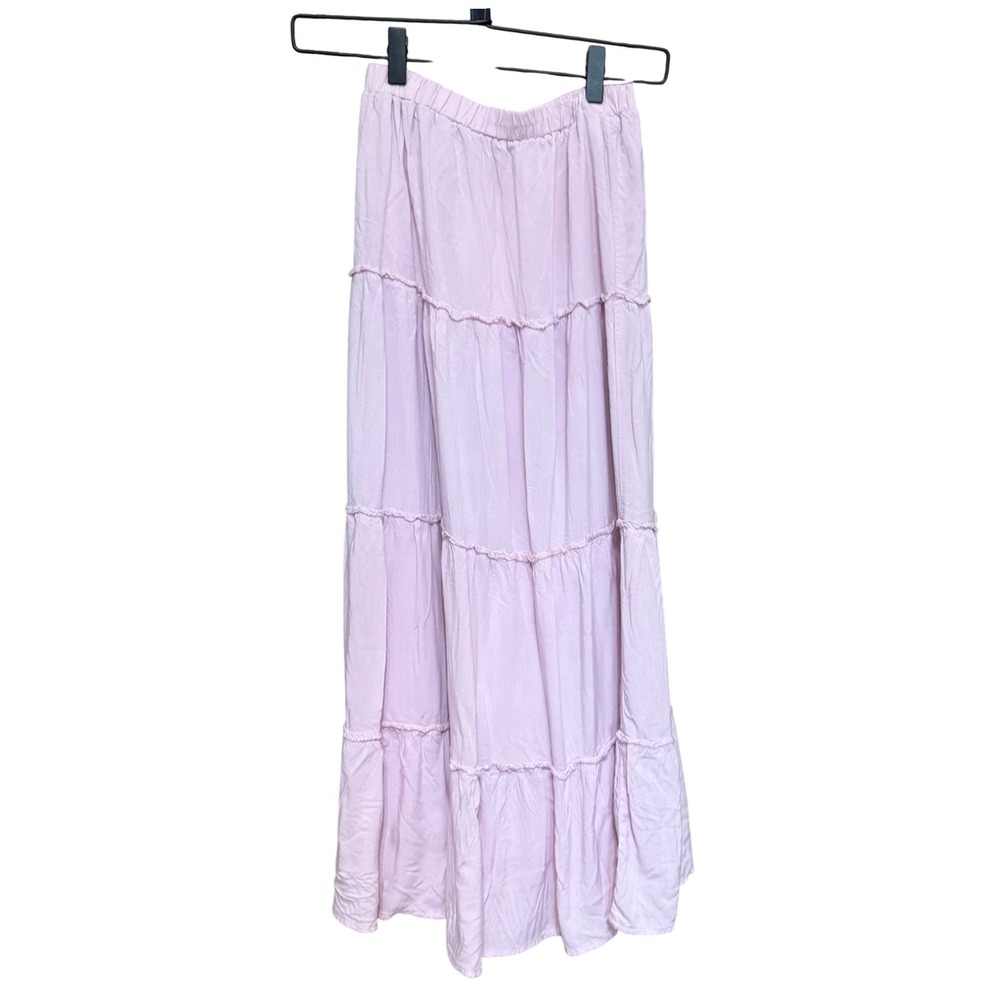 Jolie &‎ Joy Maxi Skirt Boho Tiered S Pink Excellent Elastic Waist Rayon